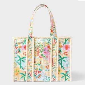 Roller Rabbit Tropical Print Tote in Green, Pink & Yellow